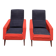 Pair of vintage black and red armchairs from the 1960s.
