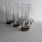 Lot of 6 drinking glasses - silver base, engraved wheat and floral decoration - Italy 1960s