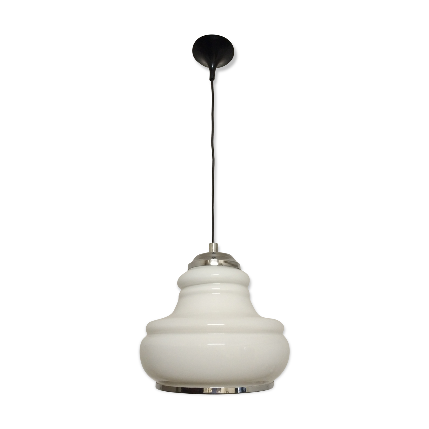 Space age pendant lamp in white opaline from the 70s