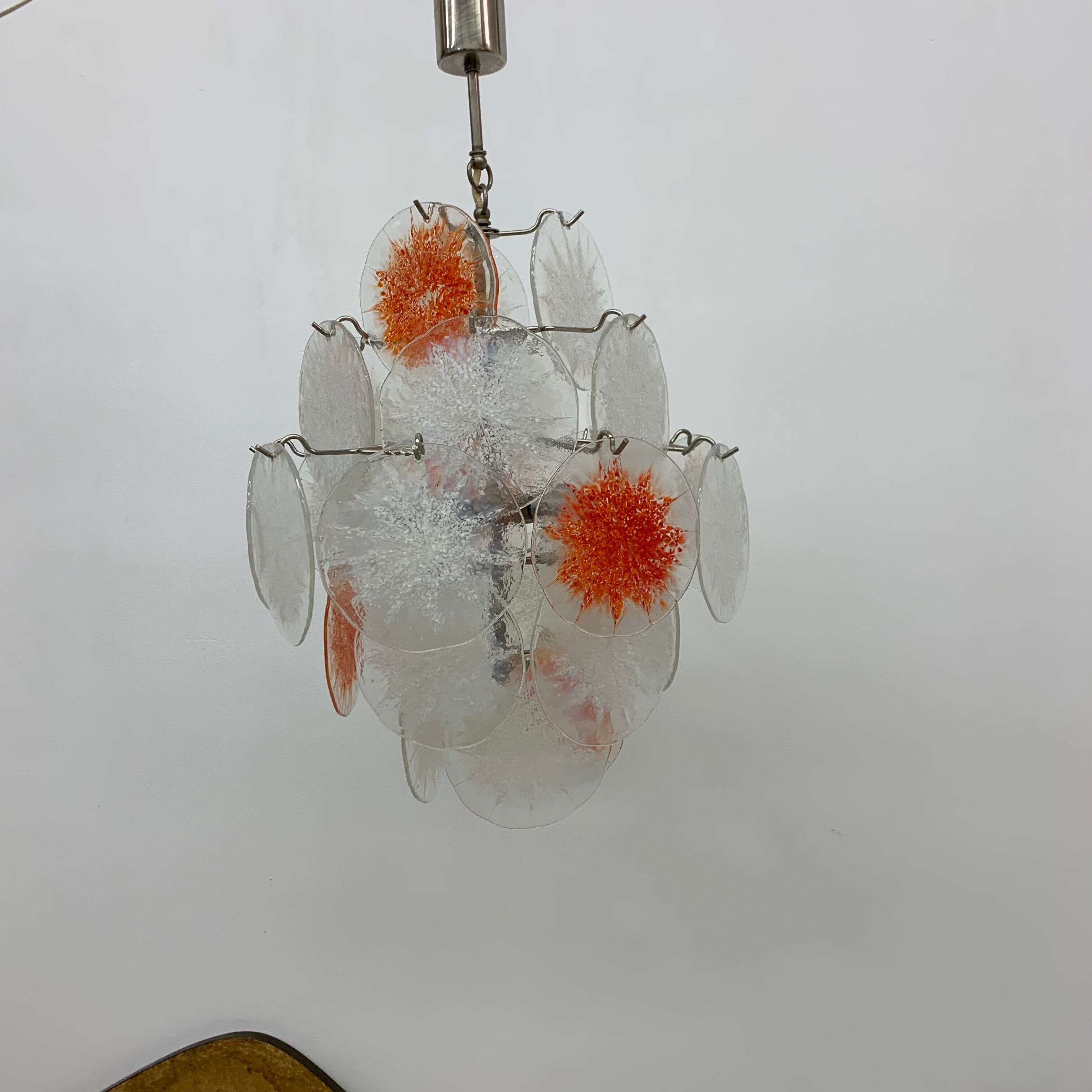 Mid-Century design glass disc chandelier by Vistosi, 1970s