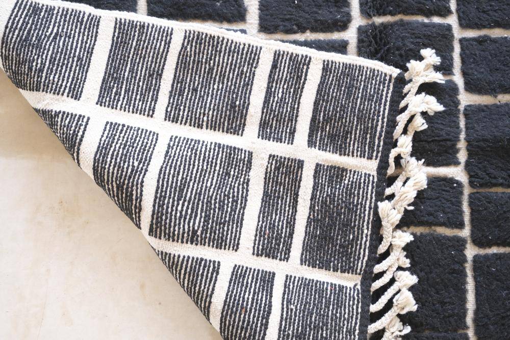 Black Moroccan Checkered Rug - 289 x 200 cm