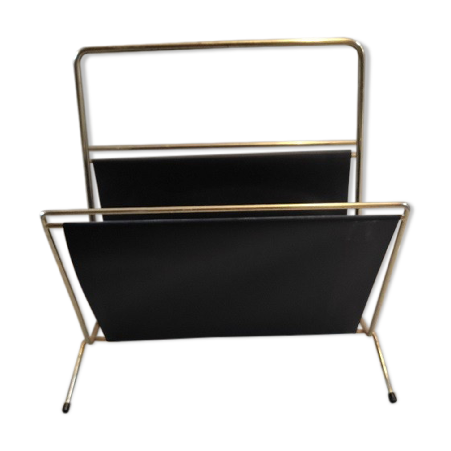 Magazine holder patinated golden metal skaï black