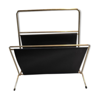 Magazine holder patinated golden metal skaï black