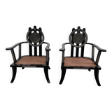 Chaises longues d'Ettore Zaccari, chêne avec détails sculptés, Italie, vers 1910/20