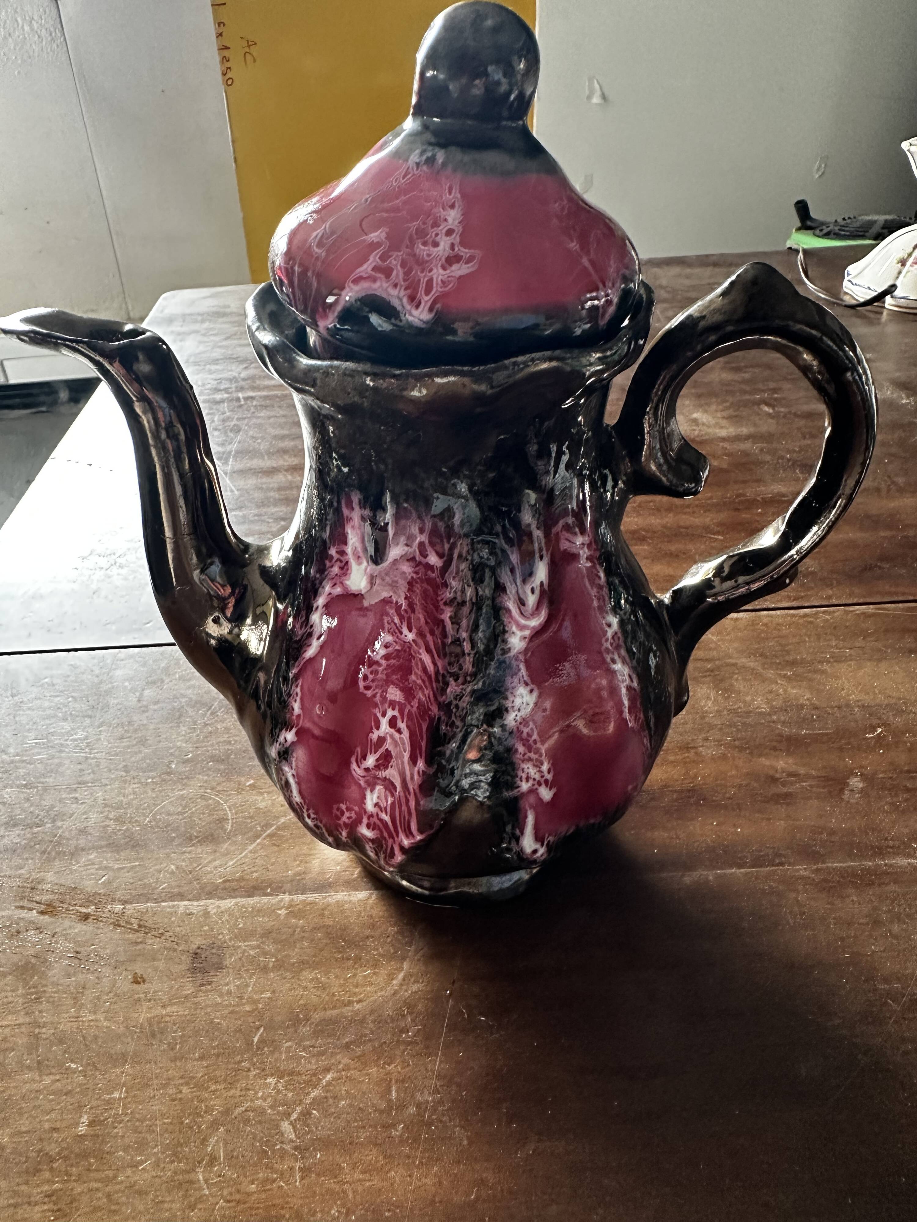 Vallauris Chrome Enameled Ceramic Teapot or Coffee Pot