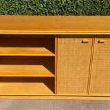 Vintage wooden and cane sideboard from the 70s