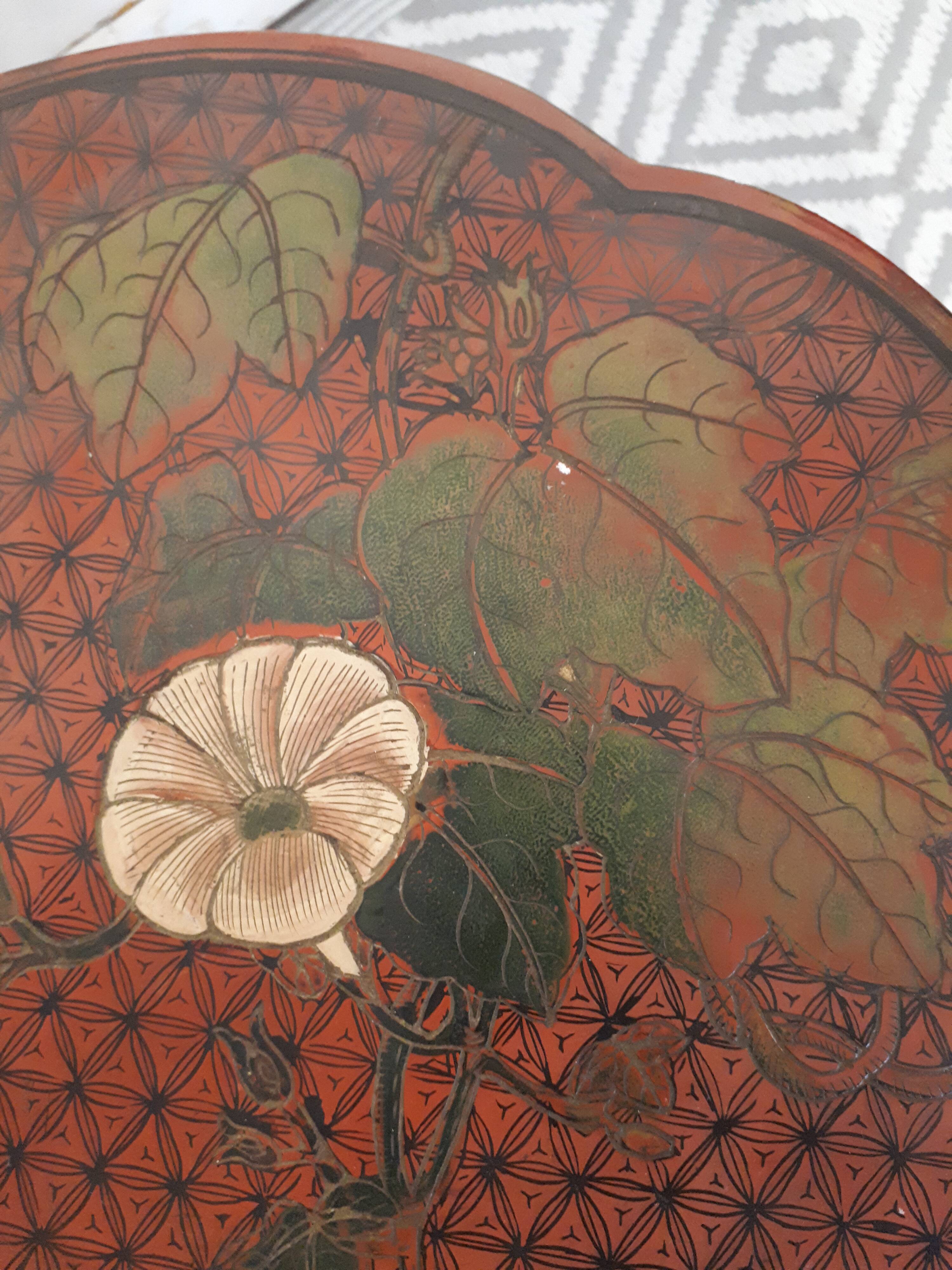 Stool Chinese pedestal table old red lacquer