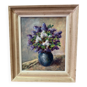 Tableau Peinture Nature morte aux Lilas XXème