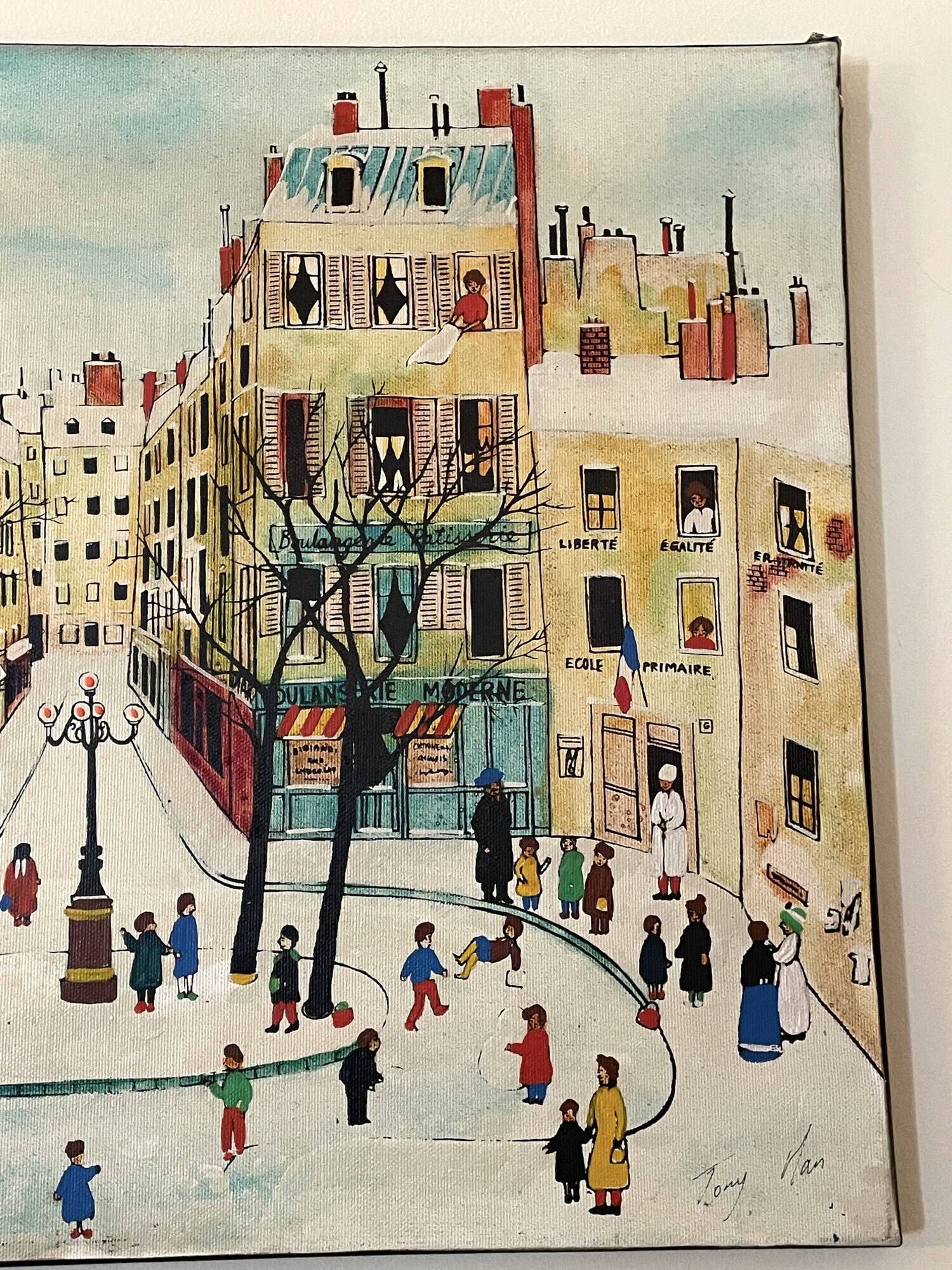 Naive painting signed - Paris Place de Furstenberg
