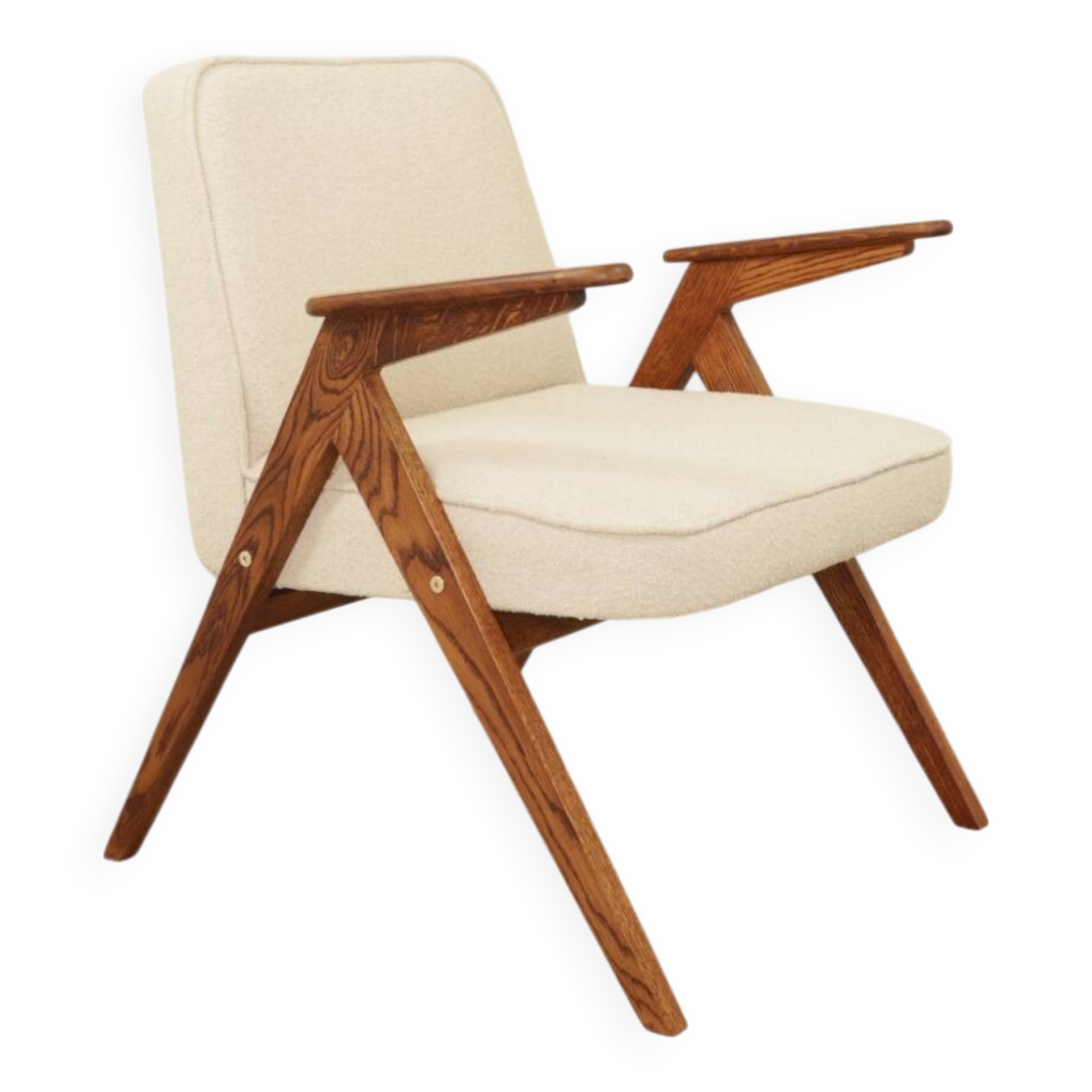 Scandinavian beige boucle armchair modern design rustic oak