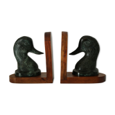 Paire de serre livres canard vintage métal et acajou