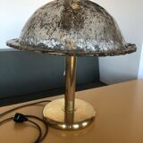 Large antique table lamp in glass and brass