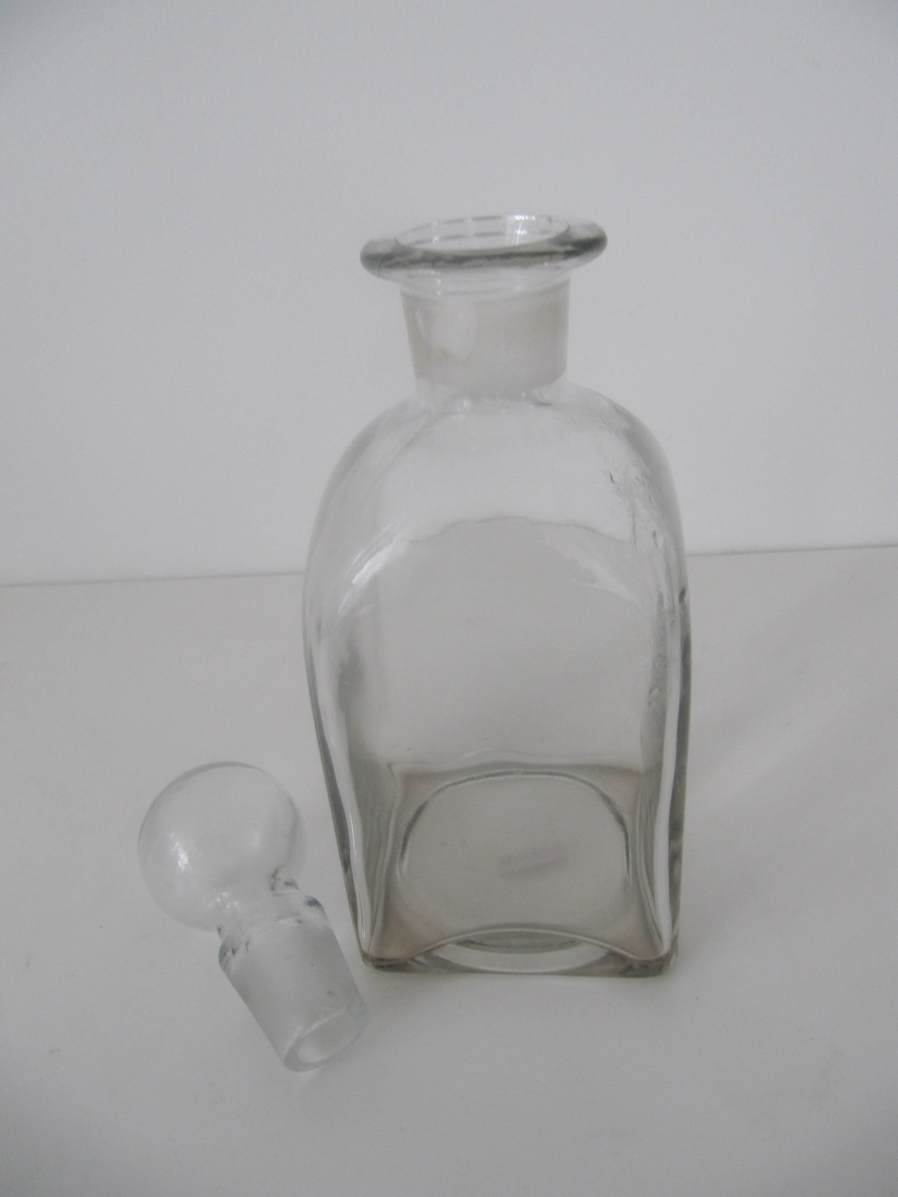 Square old carafe - white glass smooth