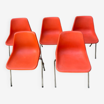 Série de 5 chaises design et vintage orange