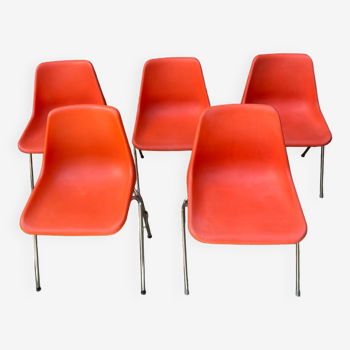 Series of 5 design and vintage orange chairs