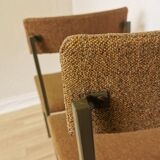 Set of 4 Vintage Industrial School Chairs: Brown Fabric, Black Metal Base