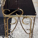 Dressing table and chair in gilded metal and opaline glass.