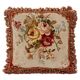 French Style Aubusson Floral Tapestry Cushion, Rose Bouquet & Tassel Fringe