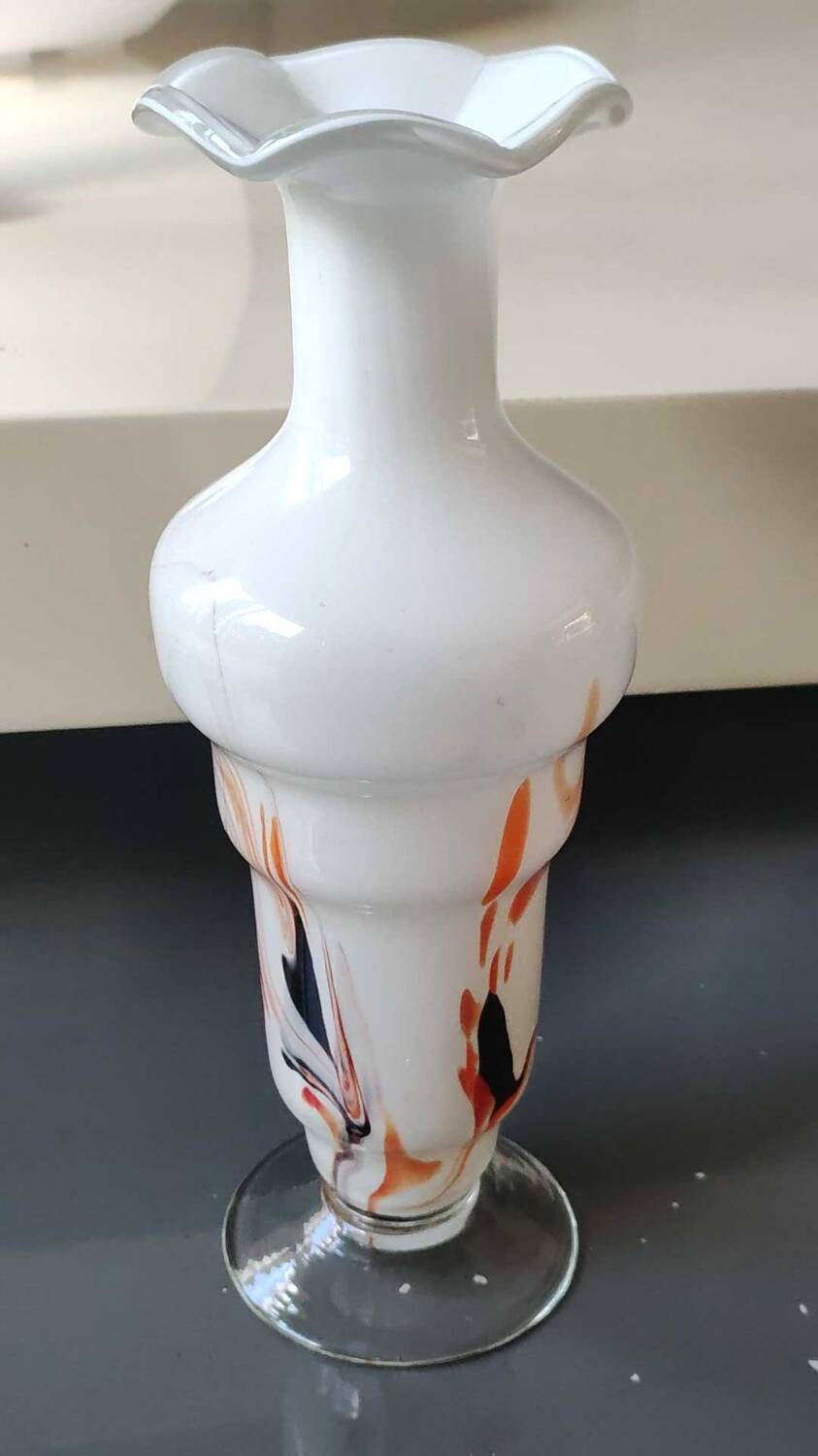 Dalian Glass Co Ltd. Snowflake vase. Smoked swirl decoration. Height 25.5