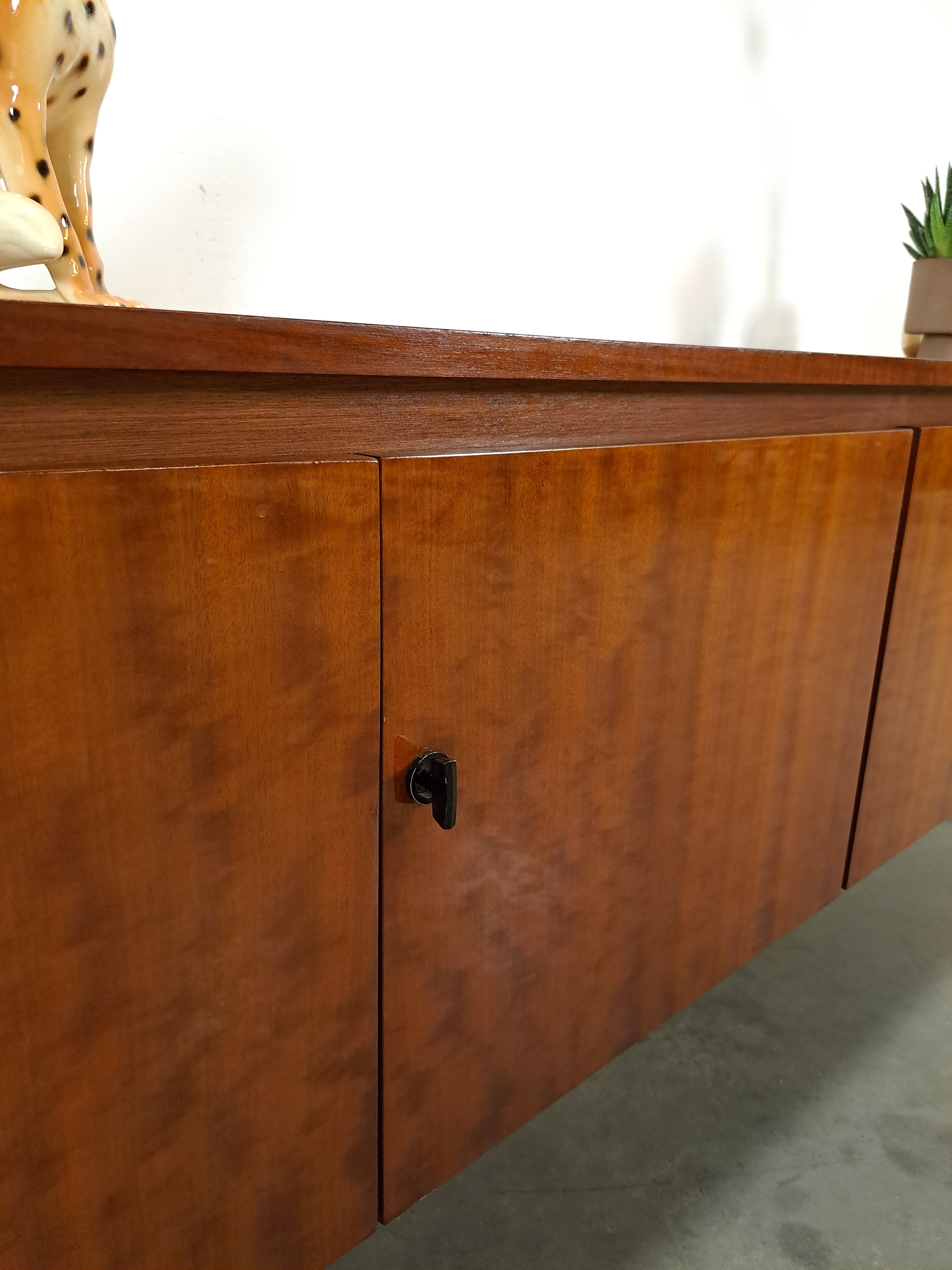 Long dark walnut veneer sideboard, vintage TV cabinet