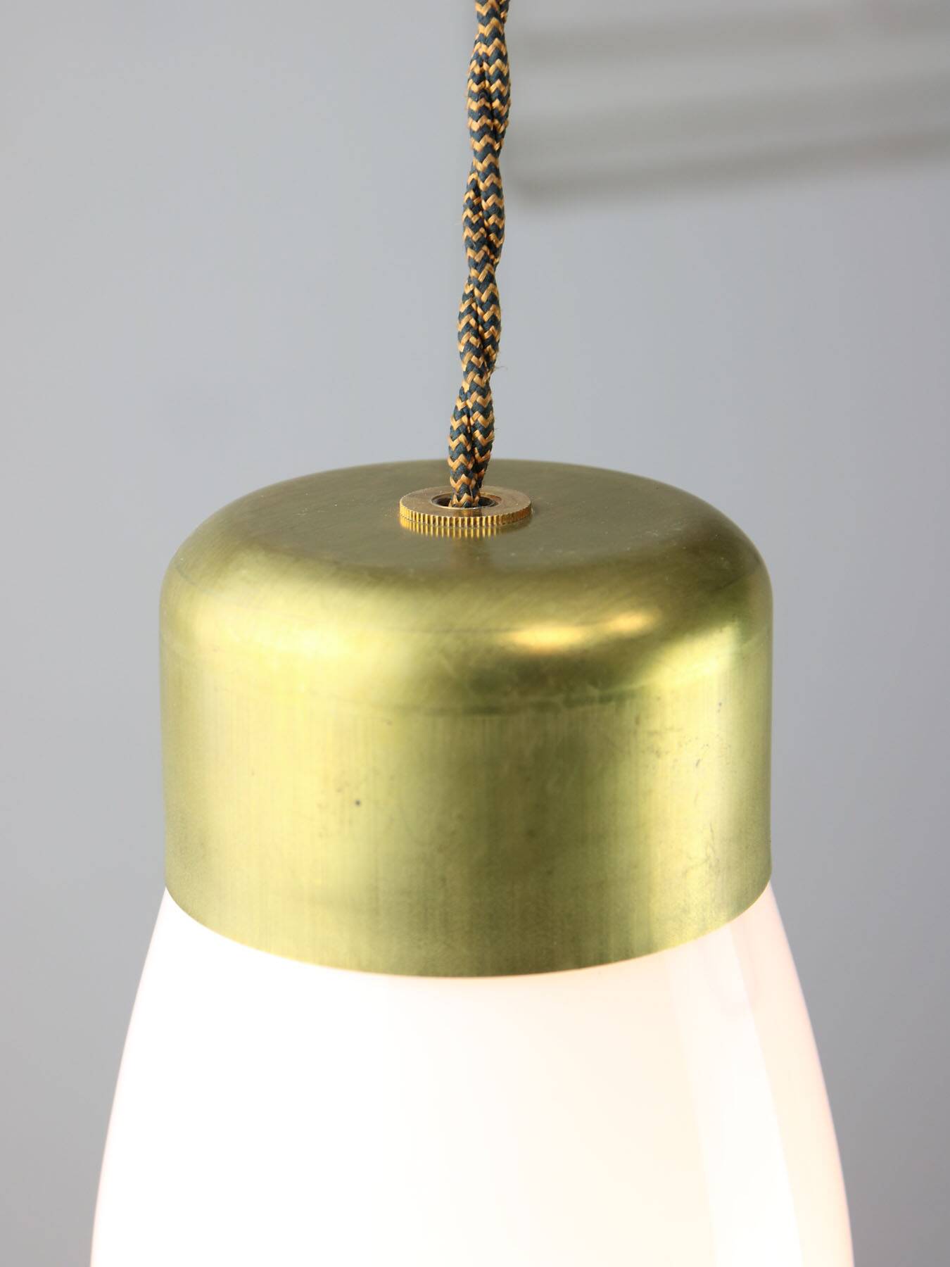 Mid-century Italian Brass and Opaline Glass Pendant Lamp