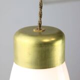 Mid-century Italian Brass and Opaline Glass Pendant Lamp