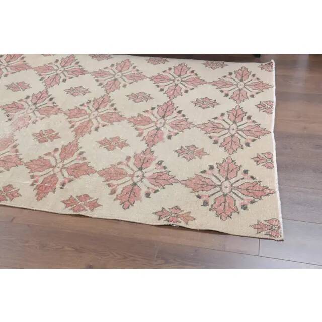 1970s Turkish Oushak Handmade Wool Cotton Beige Area Rug 134x211