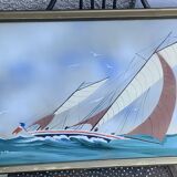 Marine painting, sailboat signed Dorvom, framed, vintage