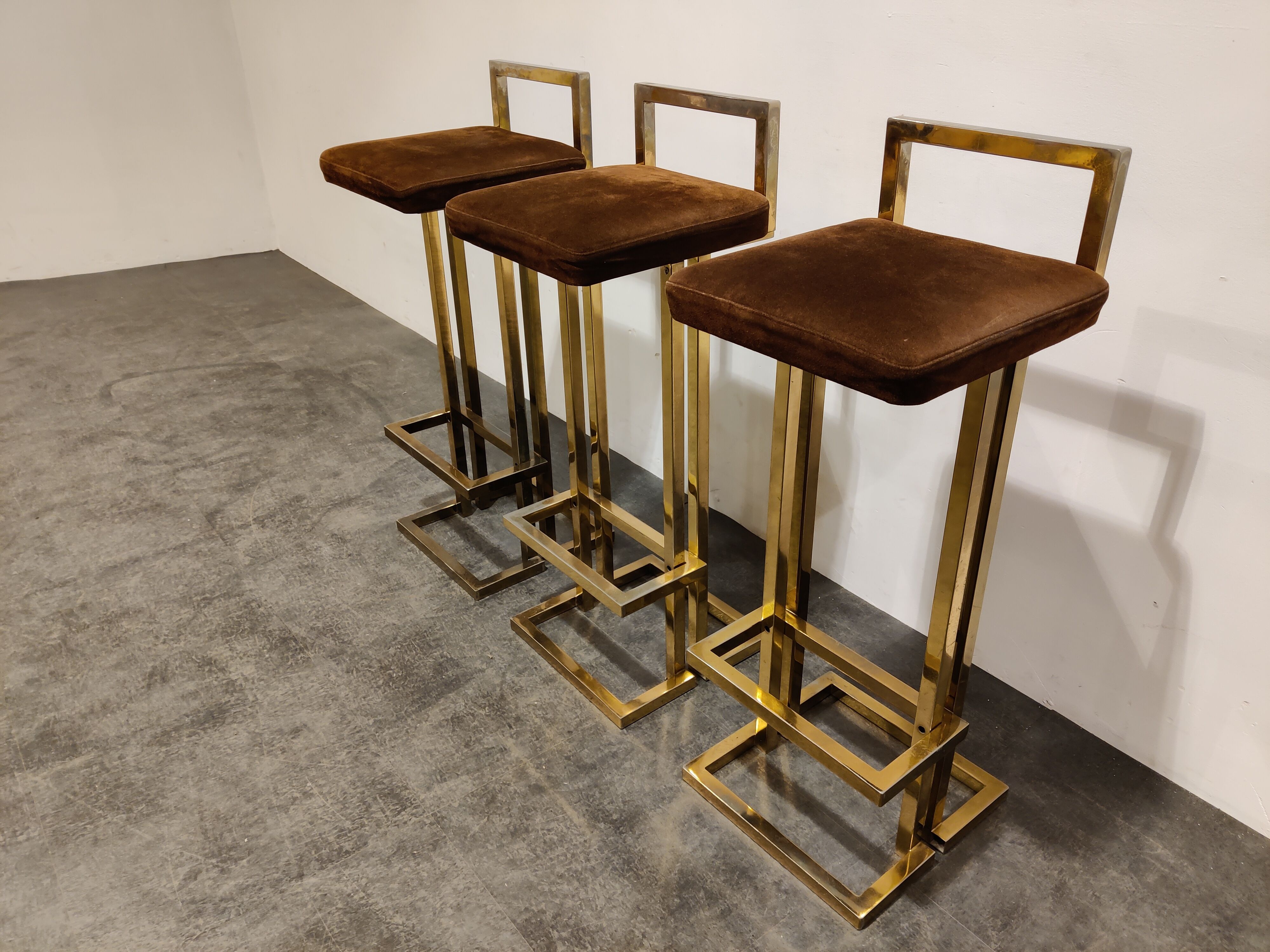 Belgochrom brass bar stools, set of 3, 1970s