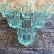 Set of 6 antique liqueur glasses moser moulded uranium glass beryl art deco