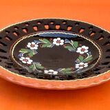 Openwork dish Floral decoration Polychrome enamelled ceramic from Thun (Switzerland)
