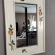 Vintage rectangular mirror in painted wood cream decoration yellow pinks
