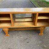 Parisian Art Deco sideboard with 2 sections in solid oak and marble, 1940