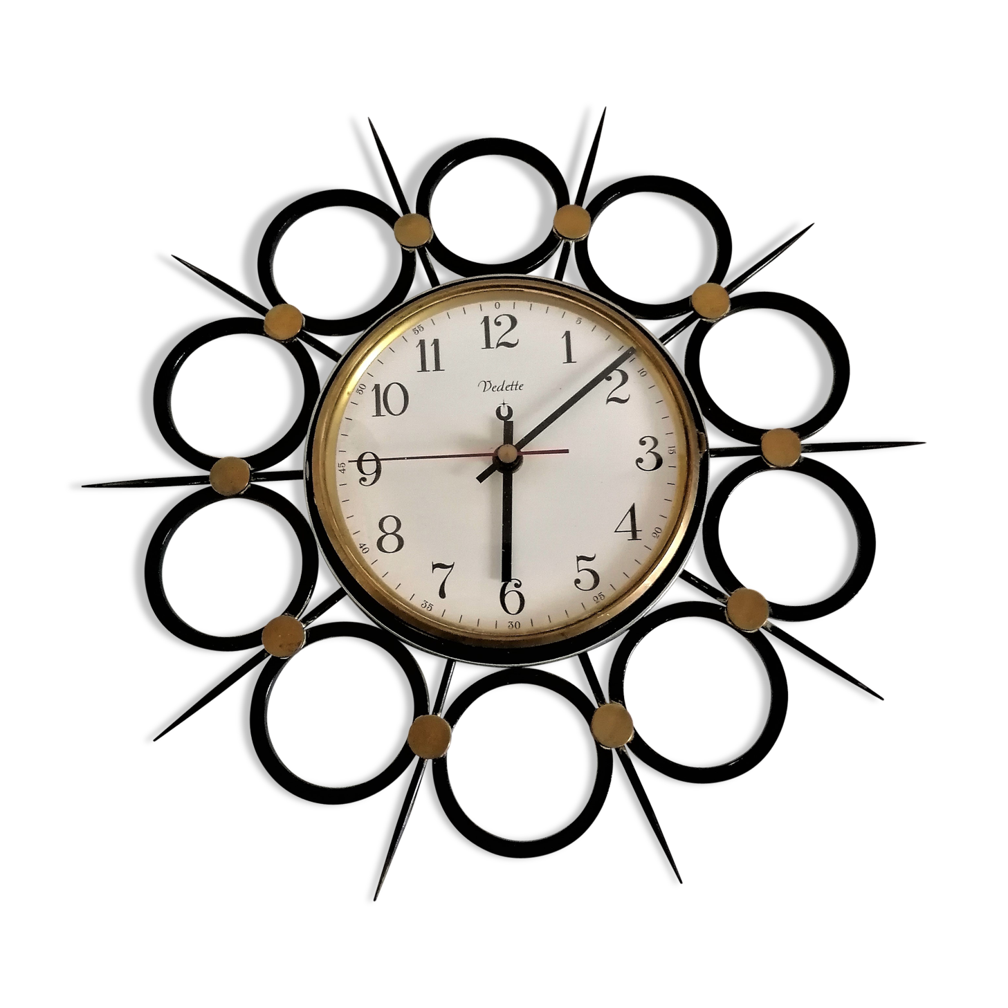 Pendule horloge murale soleil fer forgé Vedette licence Alto vintage