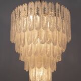 Lustre à six étages de style Venini, en verre de Murano Graniglia et laiton, années 1970