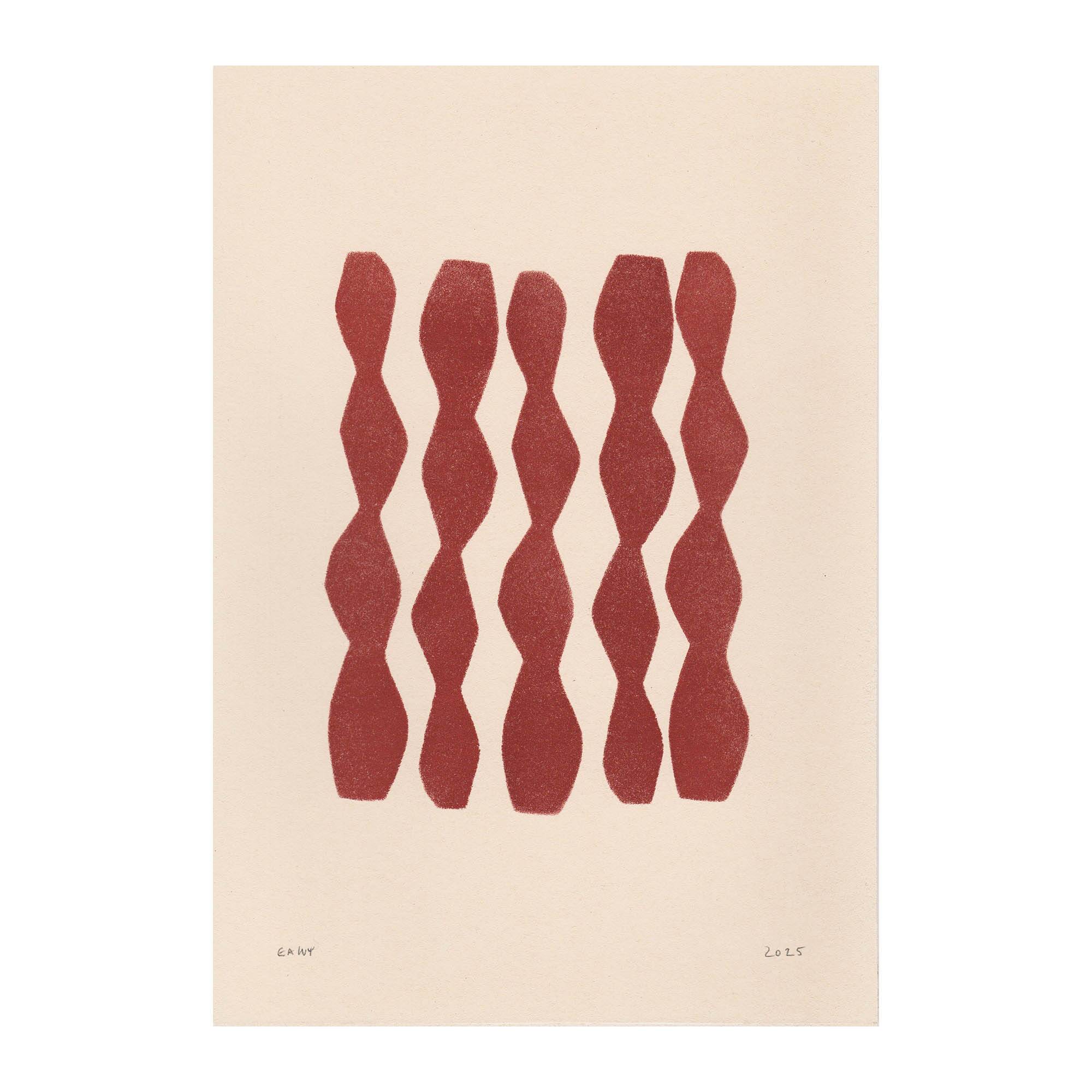 Abstract painting on paper, dark red illustration signed Eawy.