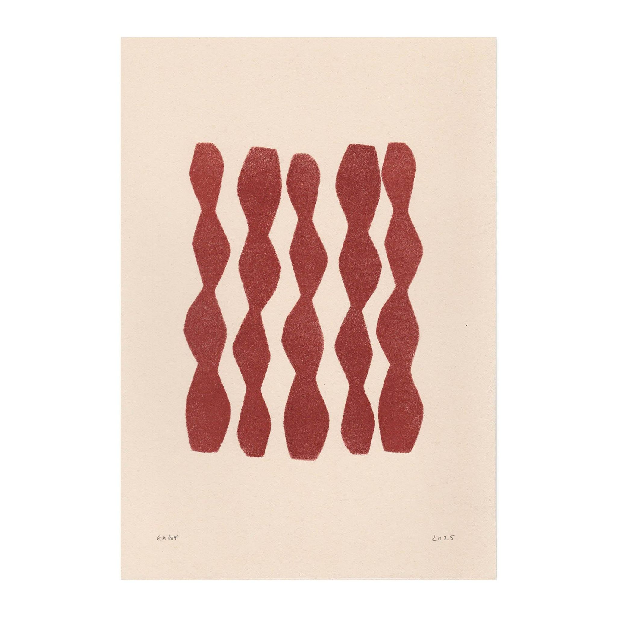 Abstract painting on paper, dark red illustration signed Eawy.