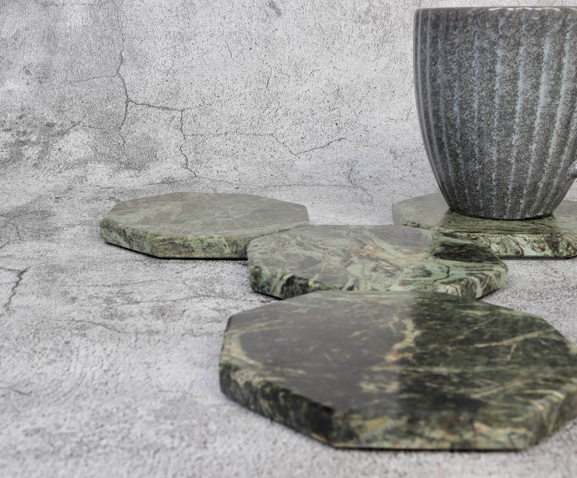 Angelo – Indian Green Octagonal Natural Marble Coasters - set of 4
