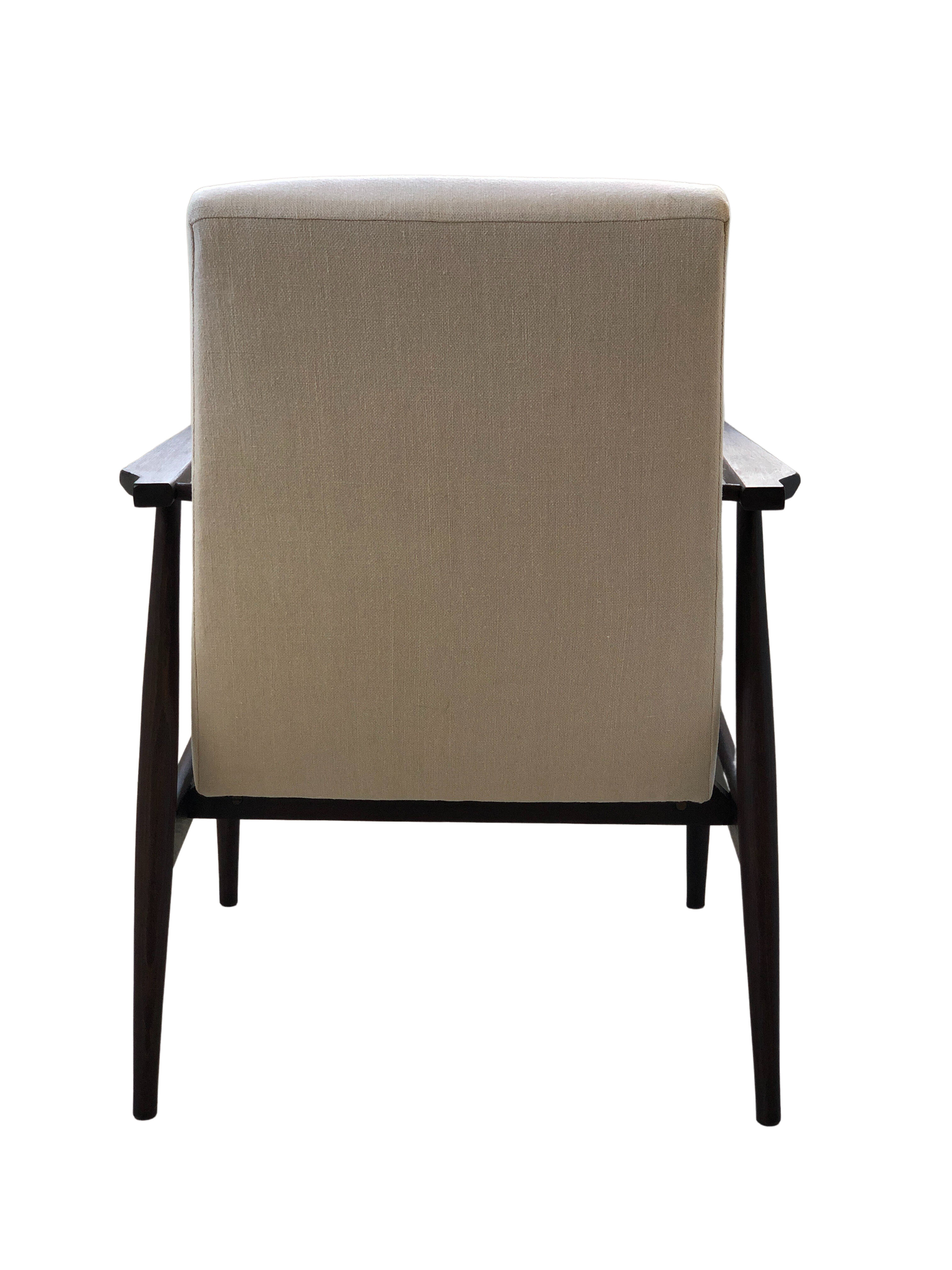Mid-century beige linen armchair with a stool by Henryk lis, 1960s, set of 2