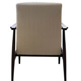 Mid-century beige linen armchair with a stool by Henryk lis, 1960s, set of 2