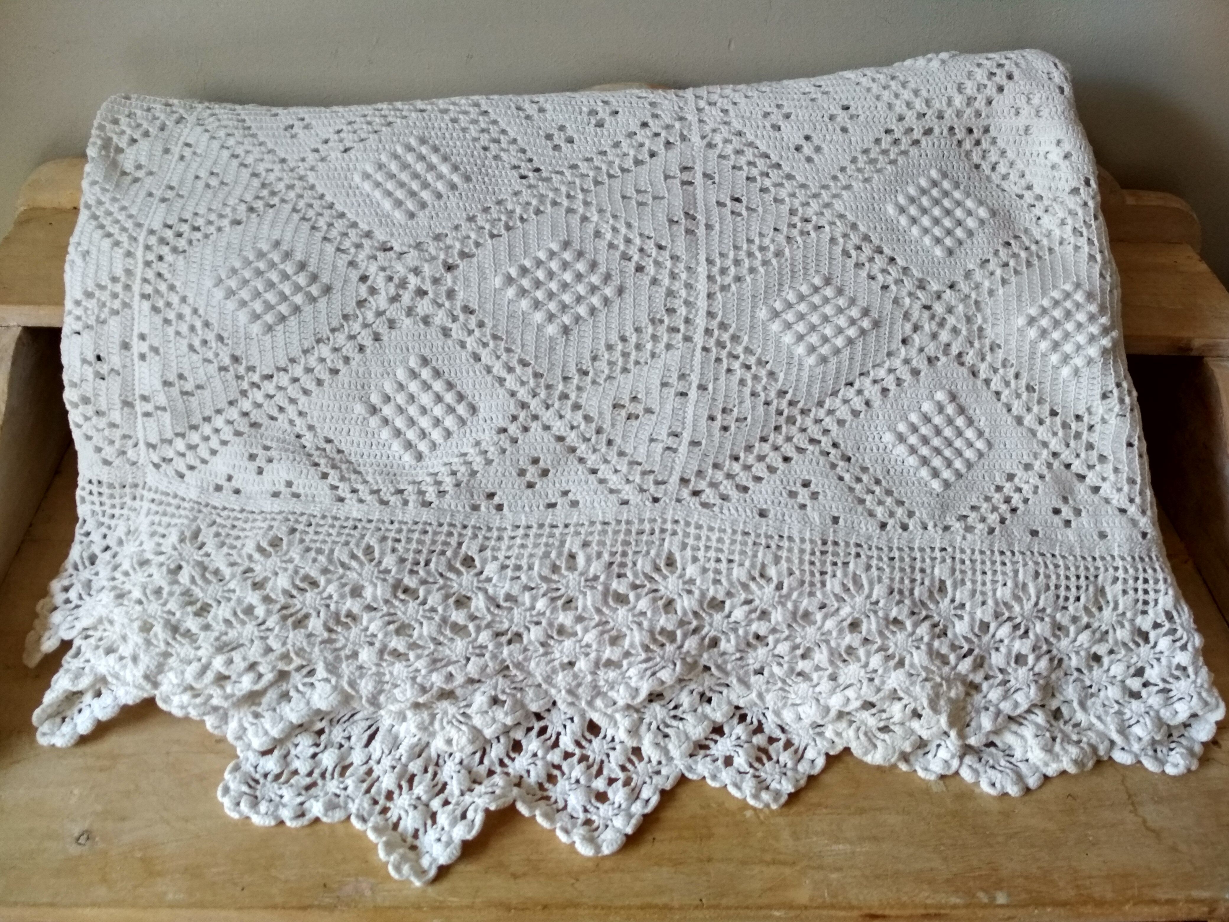 Dessus de lit en coton blanc écru jeté de lit en crochet