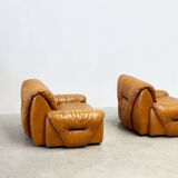 Set of two Italian cognac leather lounge chairs