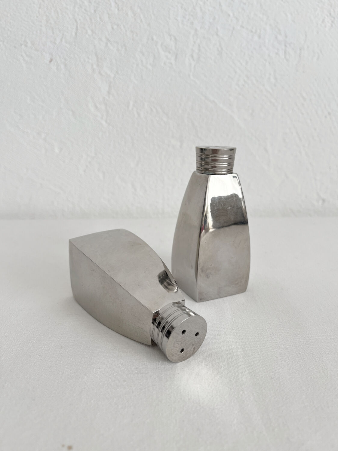 Vintage chrome metal salt and pepper shakers