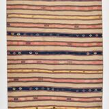 5x8 Cream & Navy Blue Striped Pattern Kilim Rug, 152x234Cm