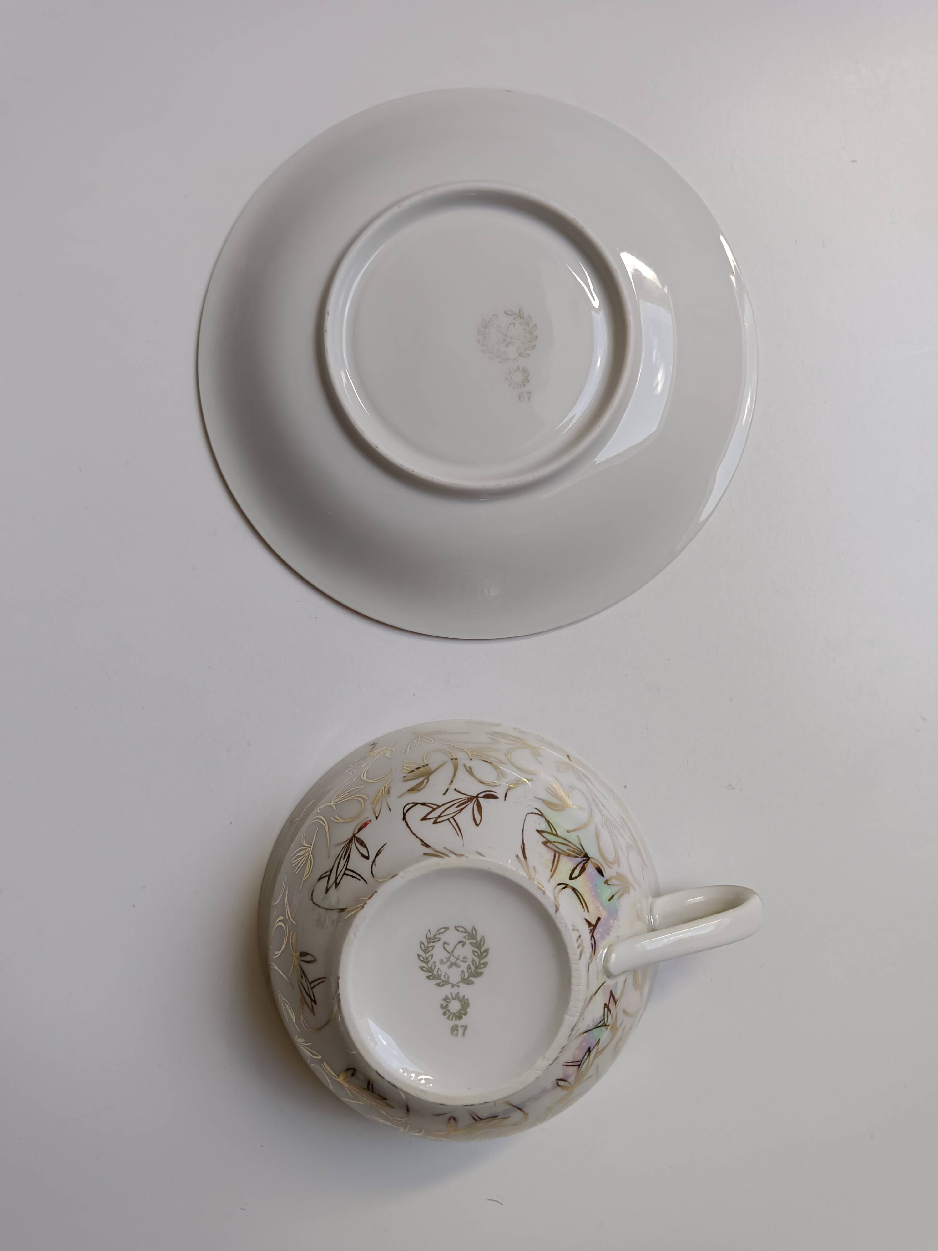 Large porcelain cup from Bavaria with a pearlescent finish and rose decorations.