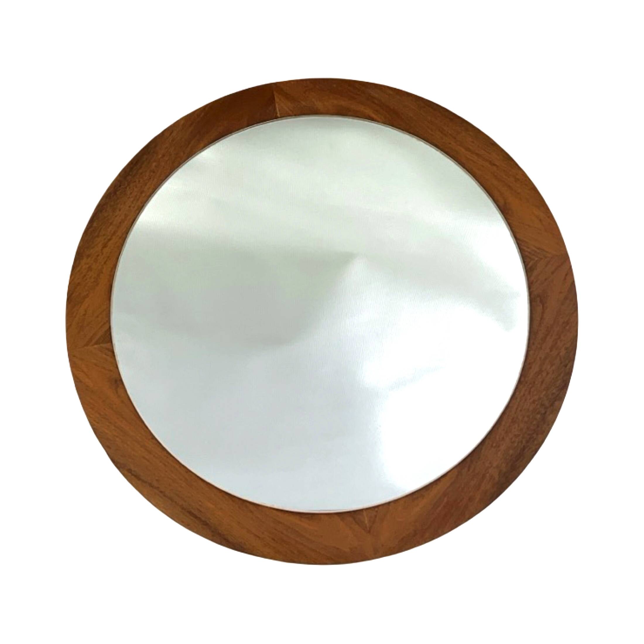 Round vintage mirror with wooden frame Scandinavian style Denmark 1960s