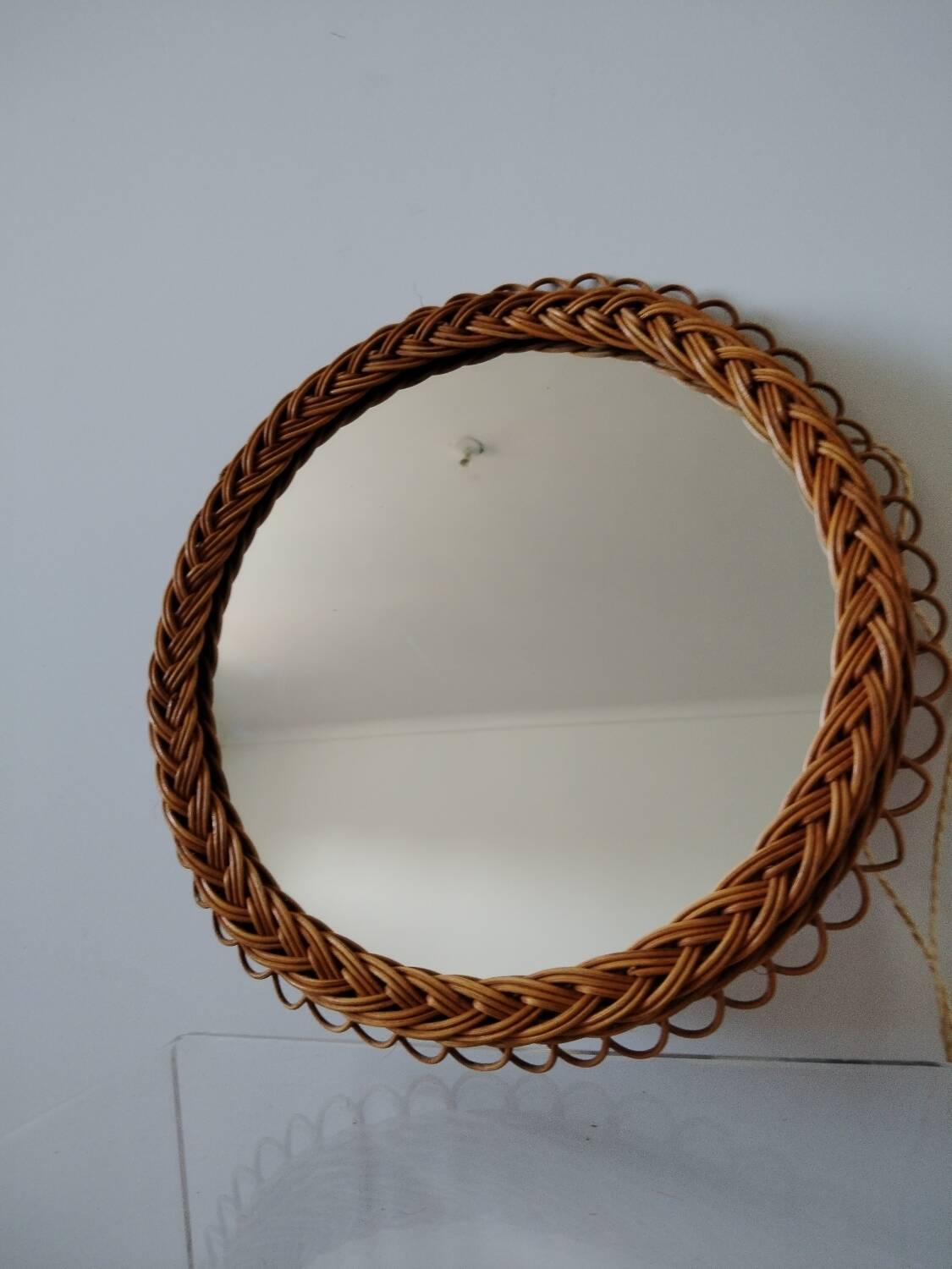 Pretty Soleil rattan mirror, 1950s