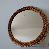 Pretty Soleil rattan mirror, 1950s