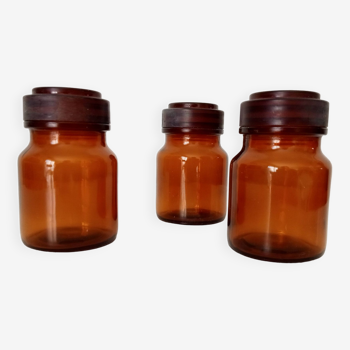 Set of 3 vintage amber glass jars