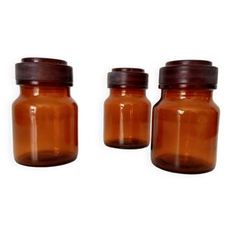 Set of 3 vintage amber glass jars